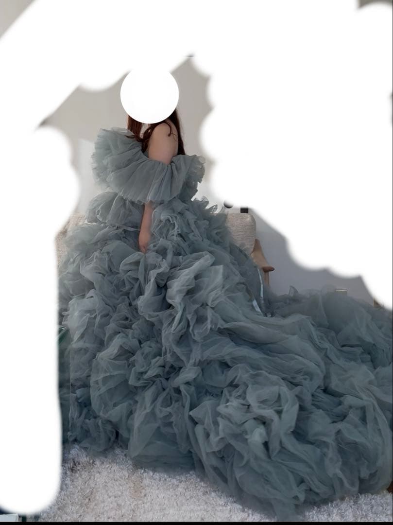 カラードレス　もふもふドレス　チュールドレス　ミント　グリーン　水色　韓国ドレス