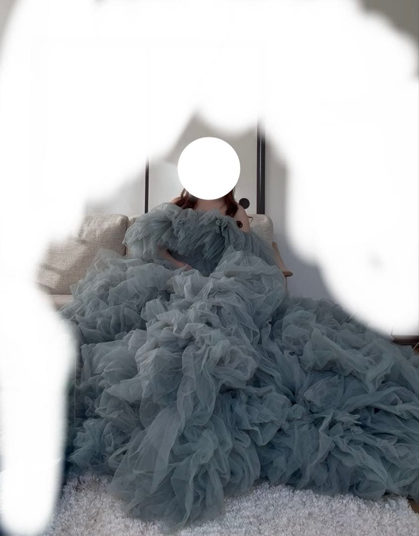 カラードレス　もふもふドレス　チュールドレス　ミント　グリーン　水色　韓国ドレス