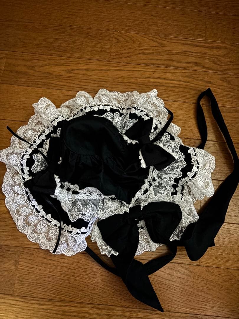 ベイビーザスターズシャインブライト　ボンネットリボン　ブラック×ホワイト