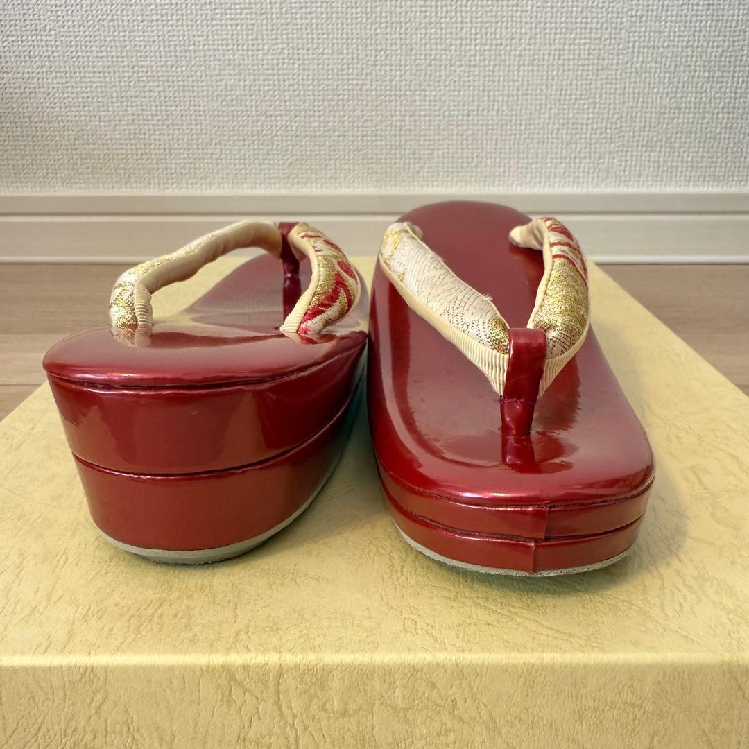 草履バッグセット 振袖 フォーマル 帯地 赤 金 桜 フリーサイズ