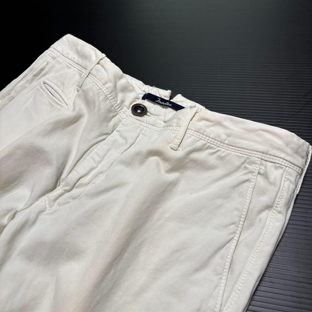 【インコテックス】オフホワイト リネン　メンズ　チノ　パンツ　ルーマニア　麻