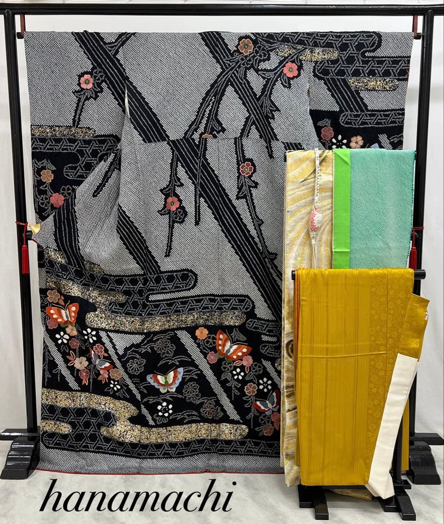 振り袖　フルセット　別誂長襦袢　金彩　成人式　刺繍　総絞り　長尺袋帯　566