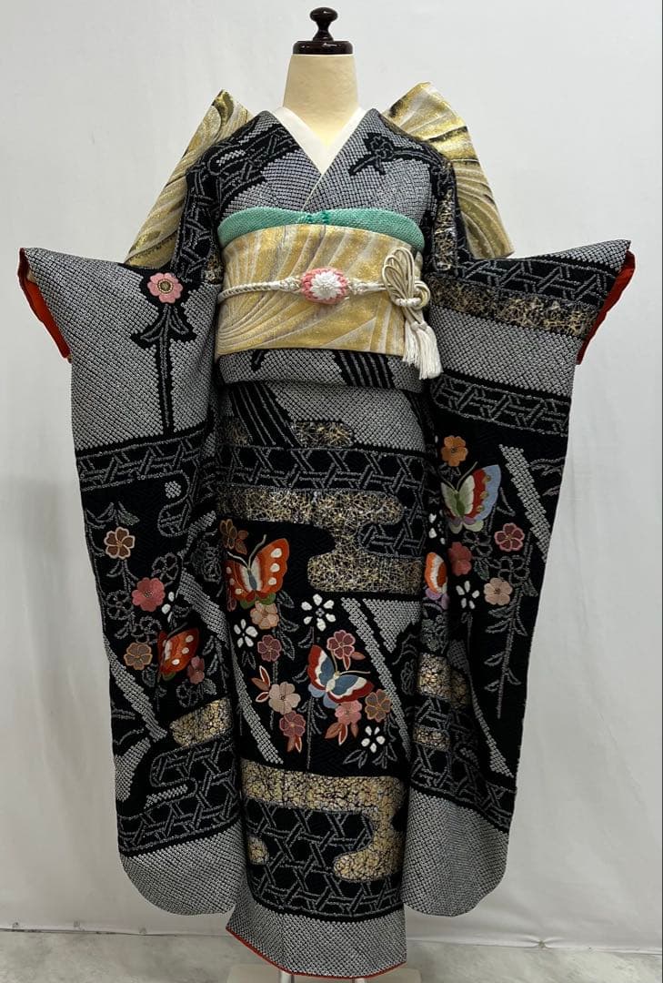 振り袖　フルセット　別誂長襦袢　金彩　成人式　刺繍　総絞り　長尺袋帯　566