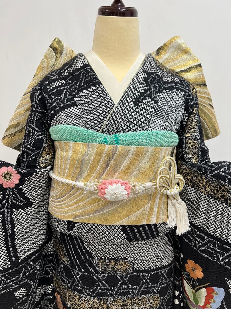 振り袖　フルセット　別誂長襦袢　金彩　成人式　刺繍　総絞り　長尺袋帯　566
