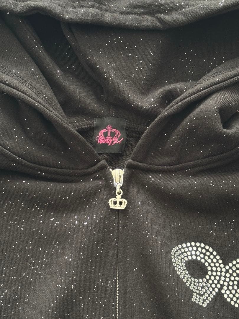9090 キラキラ ブラック ジップパーカー
