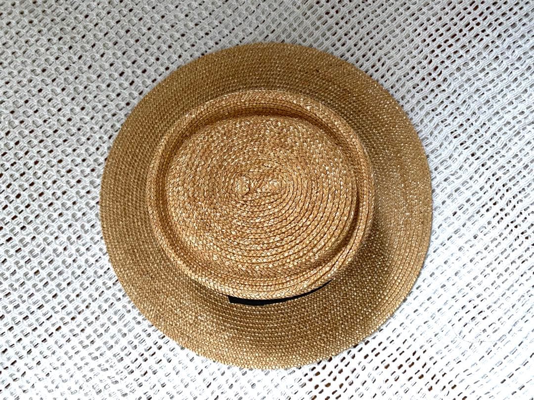 【美品】田中帽子店　アルマ　カンカン帽　黒リボン