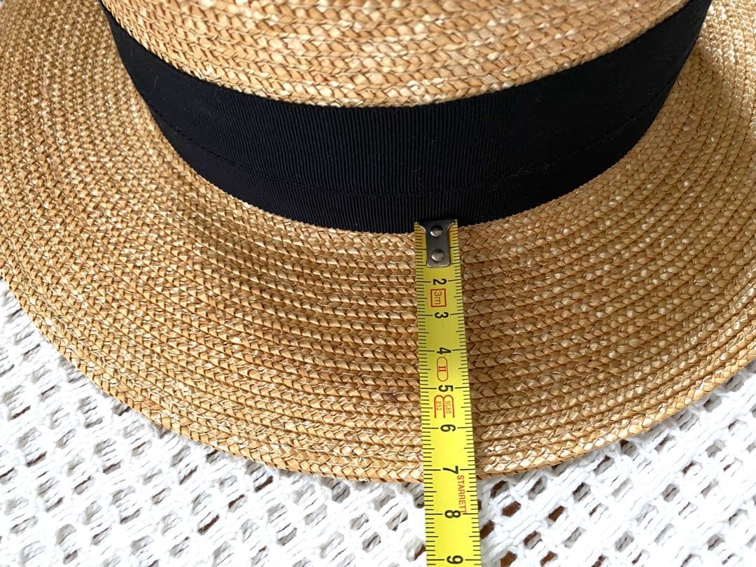 【美品】田中帽子店　アルマ　カンカン帽　黒リボン