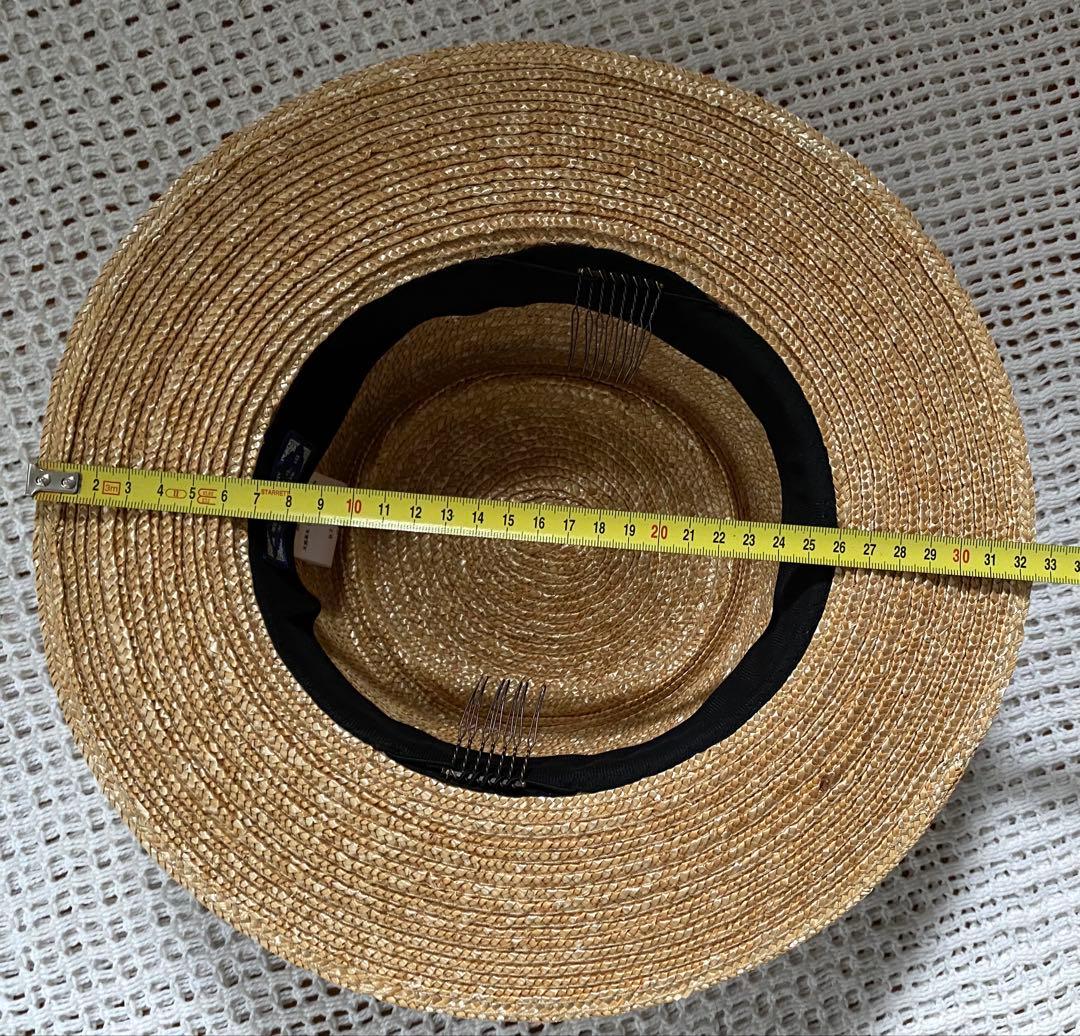 【美品】田中帽子店　アルマ　カンカン帽　黒リボン