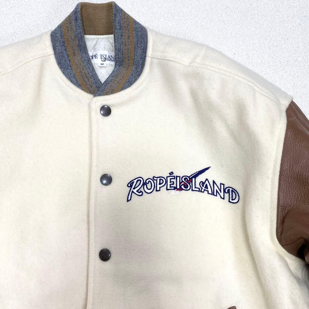 極美品✨ 70s ROPE  スタジャン レザー 短丈 ロゴ刺繍 M
