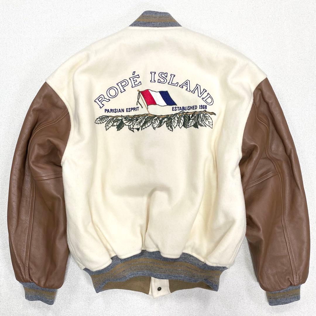極美品✨ 70s ROPE  スタジャン レザー 短丈 ロゴ刺繍 M