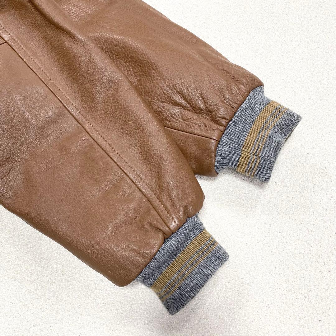 極美品✨ 70s ROPE  スタジャン レザー 短丈 ロゴ刺繍 M