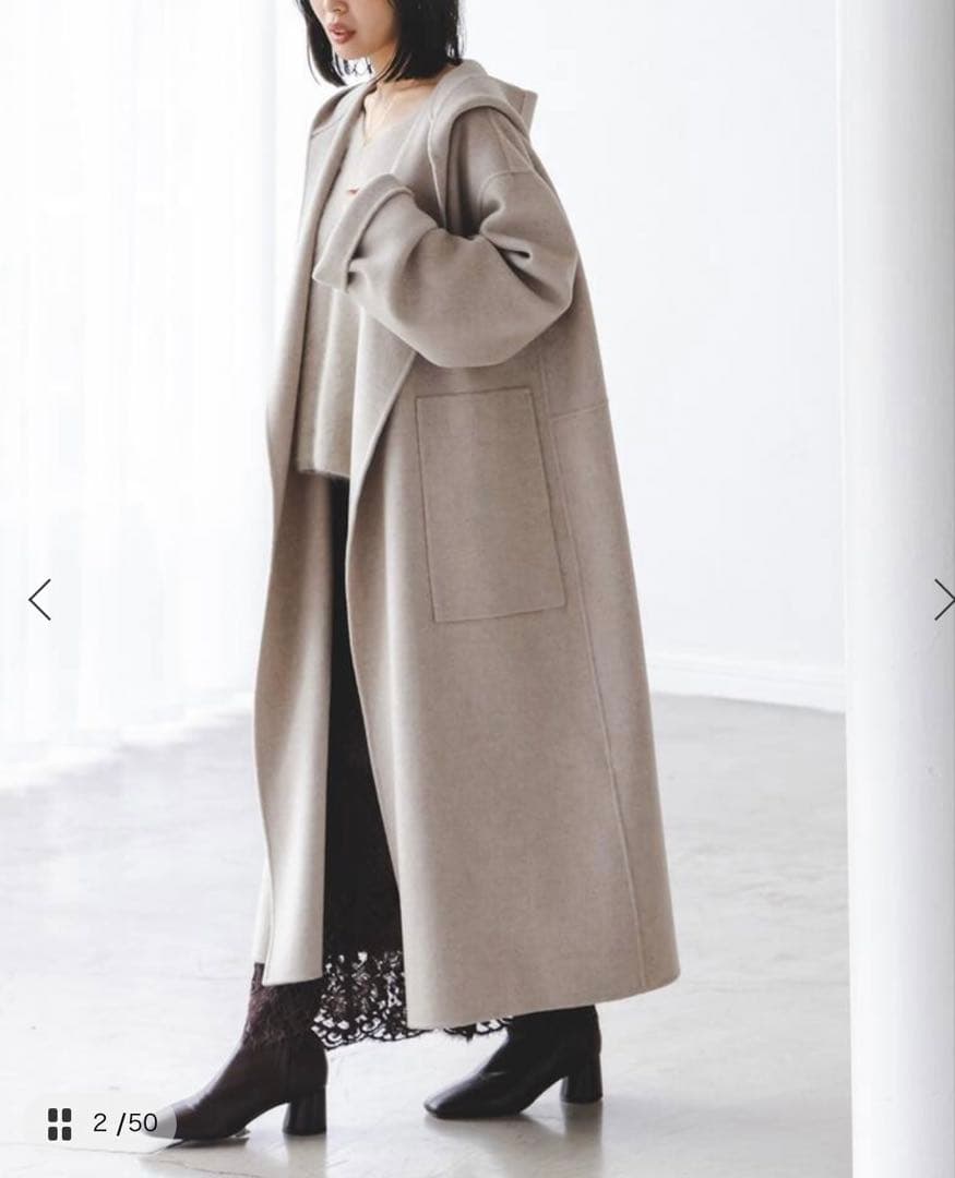 完売品✨美品✨NOBLEノーブルSuper160sリバーフーディーコート 36