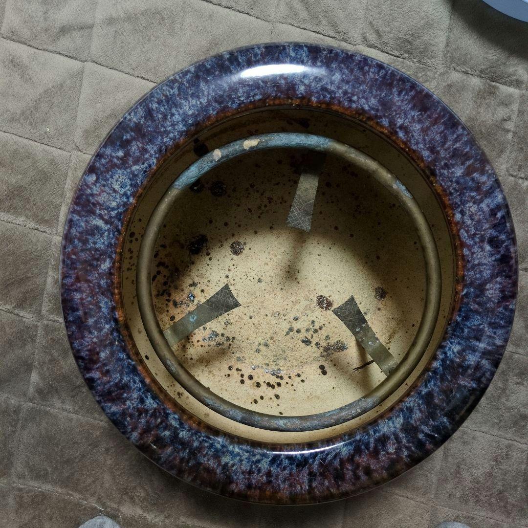 青紫色の火鉢 約38cm 五徳、火箸付き(昭和レトロ)