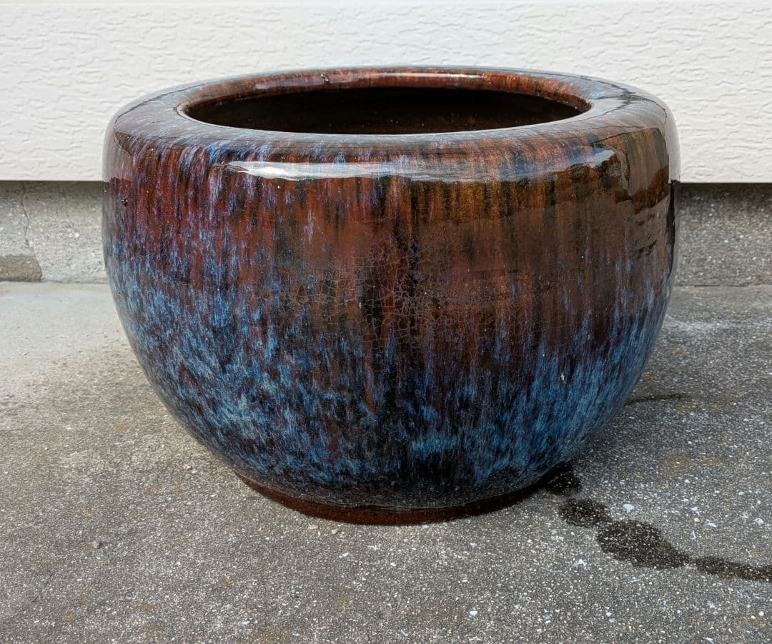 青紫色の火鉢 約38cm 五徳、火箸付き(昭和レトロ)