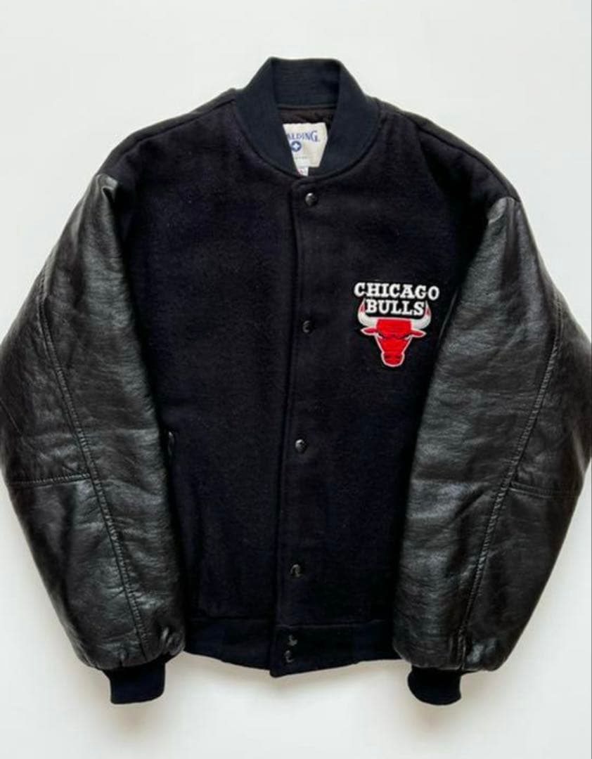 80s USA製 ブルズ 袖革 スタジャン レザー スタジアムジャケット 90s