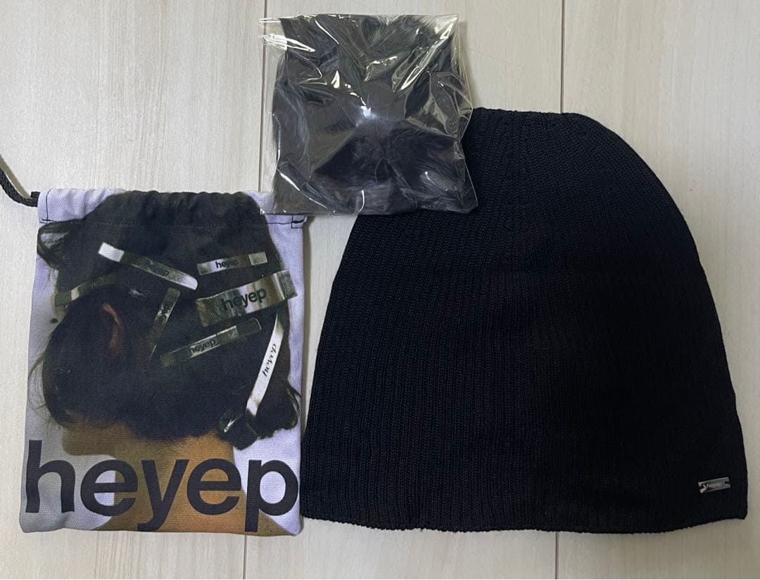 heyep ブラックニット帽とヘアアクセサリーセット