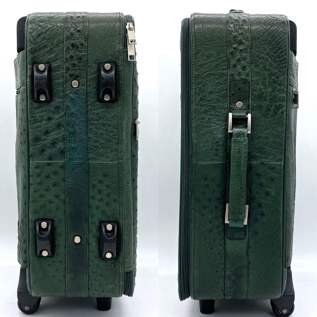 【オーストリッチ本革】キャリーバッグ　キャリーケース　グリーン　2輪