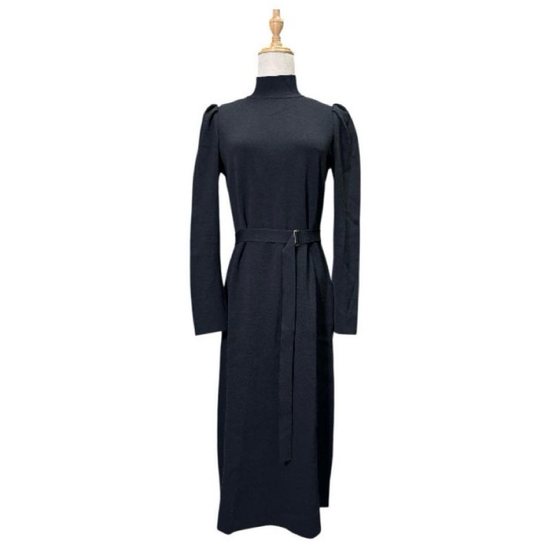 エポカ レーヨンストレッチ ベルト付 ニット ドレス ワンピース L 黒