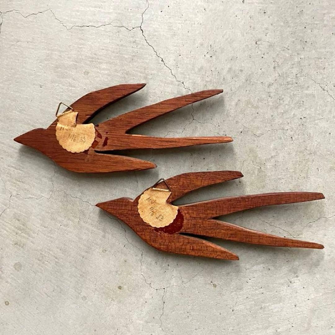 北欧ヴィンテージ 木製　ツバメの壁掛け　2つ
