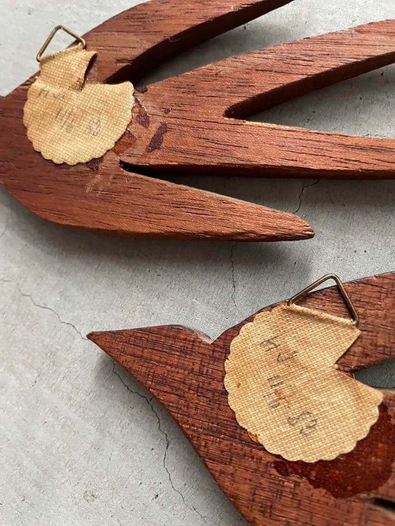 北欧ヴィンテージ 木製　ツバメの壁掛け　2つ