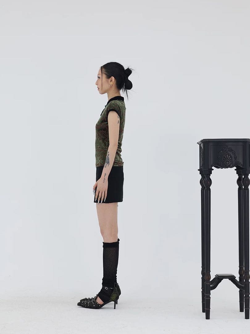 【モード】Fuzzykon アジアンNEOトライブ総メッシュチャイナシャツ M