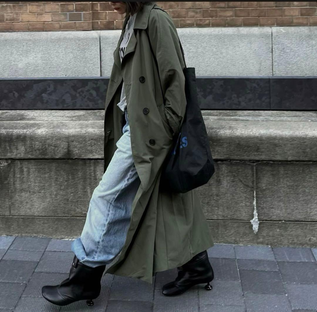 【 ok.soon トレンチコート 】　モスグリーン　丈長め