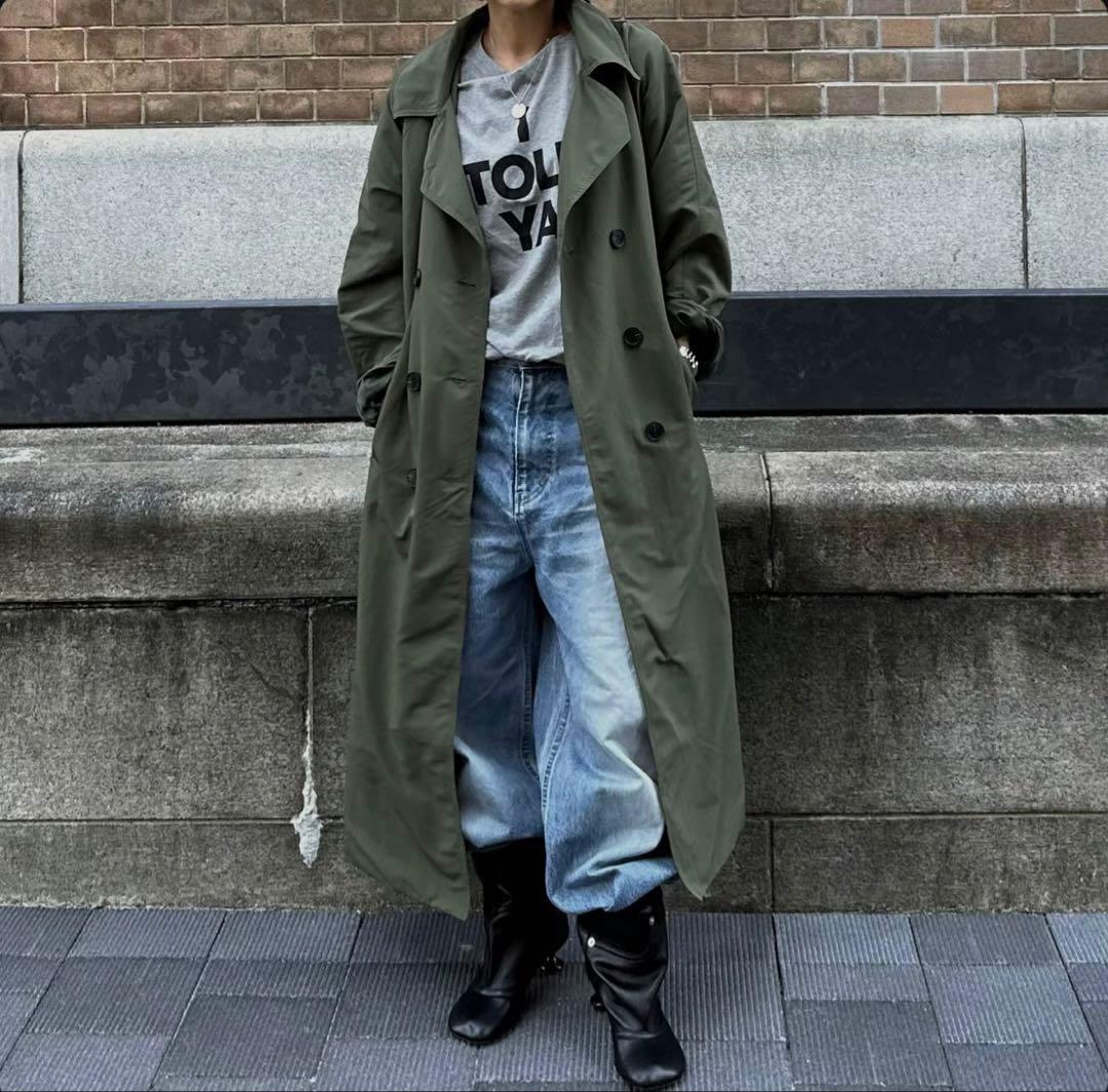 【 ok.soon トレンチコート 】　モスグリーン　丈長め