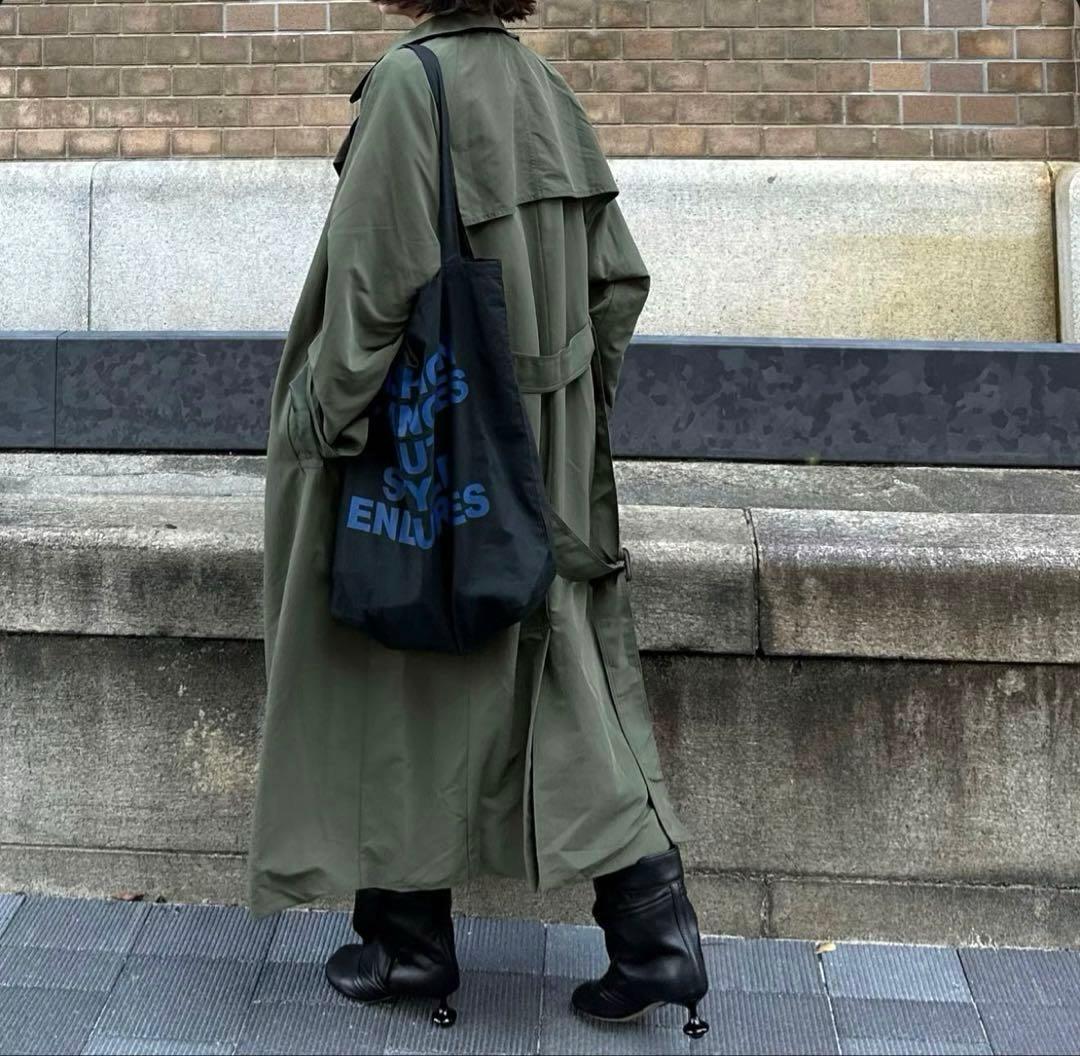 【 ok.soon トレンチコート 】　モスグリーン　丈長め