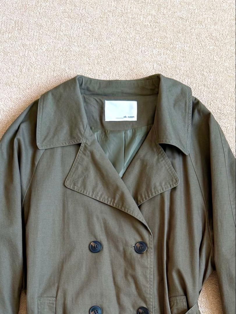 【 ok.soon トレンチコート 】　モスグリーン　丈長め