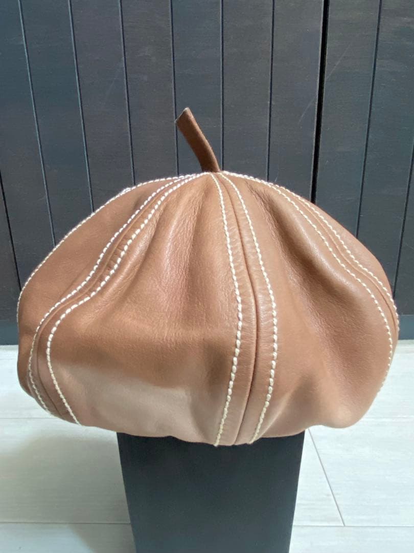 Hermes エルメス ラムレザーベレー帽 ホワイトステッチ