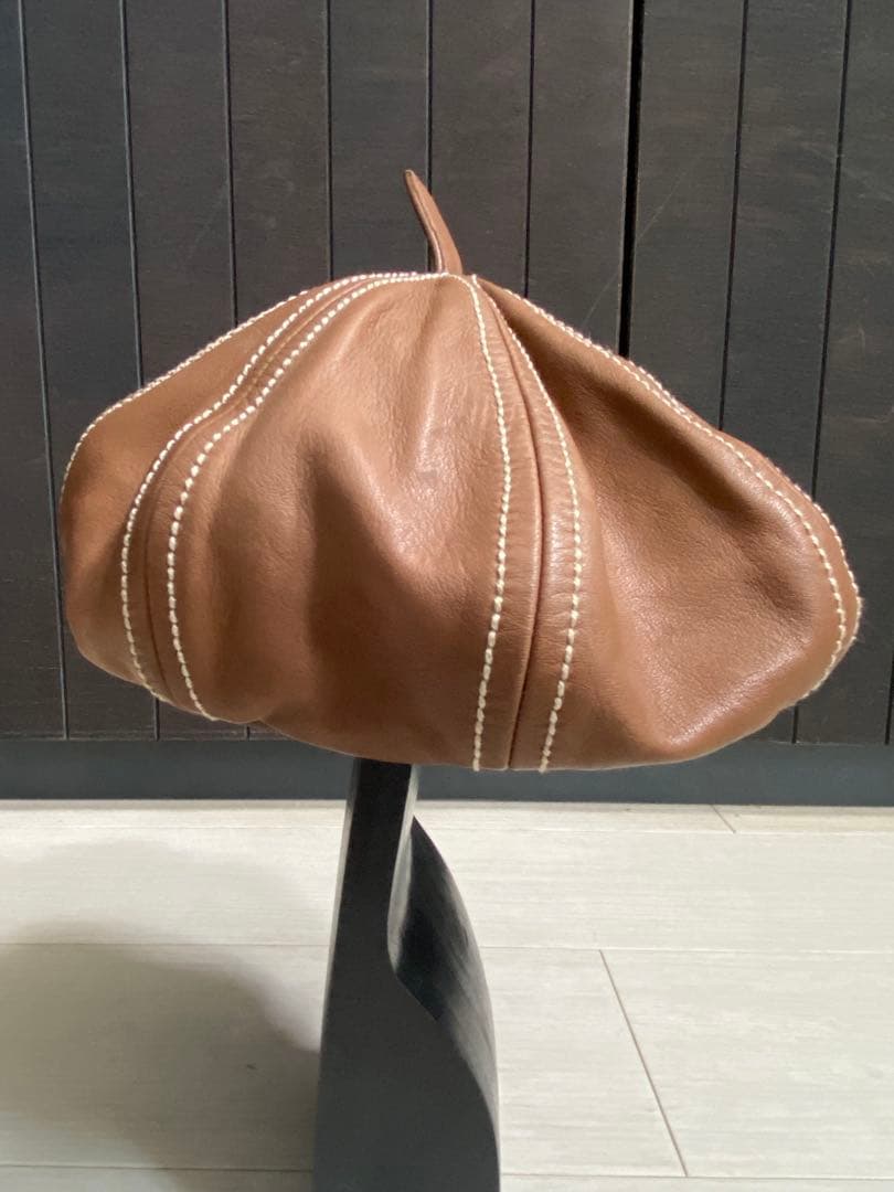 Hermes エルメス ラムレザーベレー帽 ホワイトステッチ