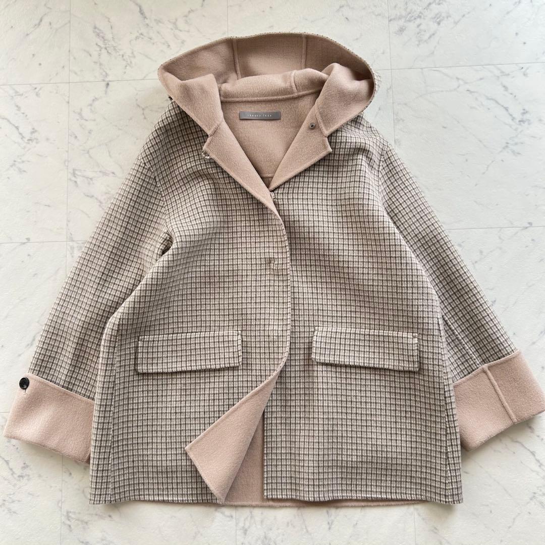 theory luxe ダブルフェイス フードコート カシミヤ混 38