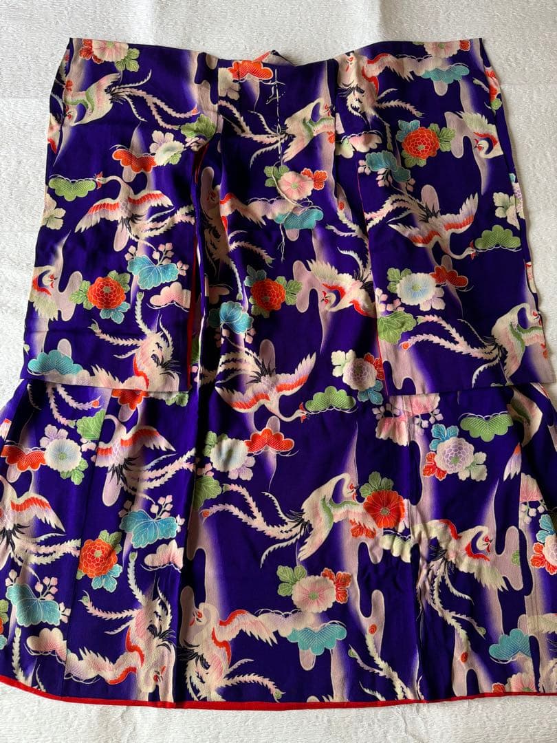 七五三に★アンティーク　大正縮緬　紫色に鳳凰　3歳着物セット