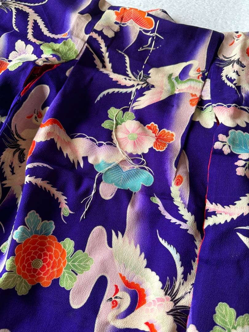 七五三に★アンティーク　大正縮緬　紫色に鳳凰　3歳着物セット
