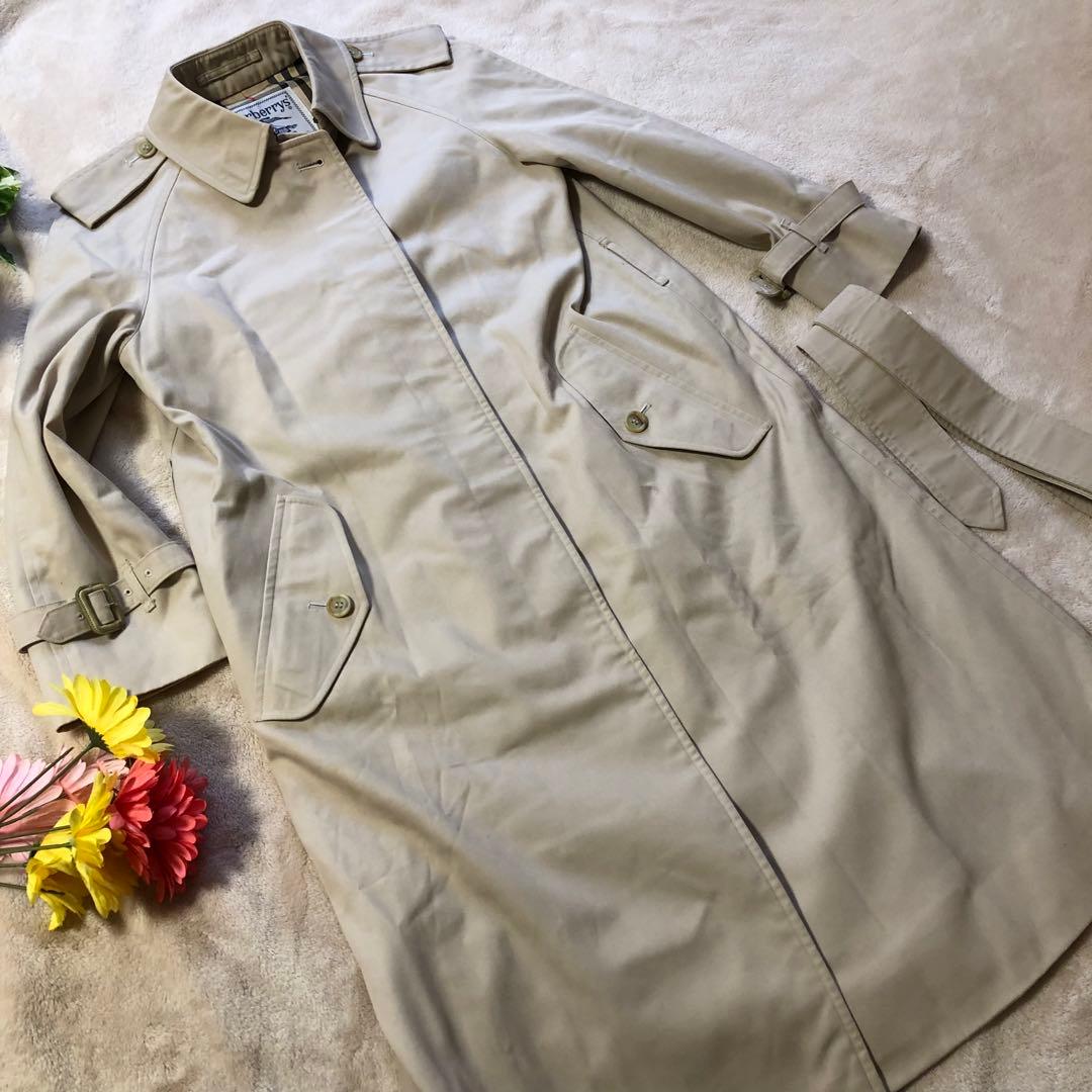 美品　バーバリー　ステンカラーコート　ノバチェック柄　ロング　ベージュ　本国製