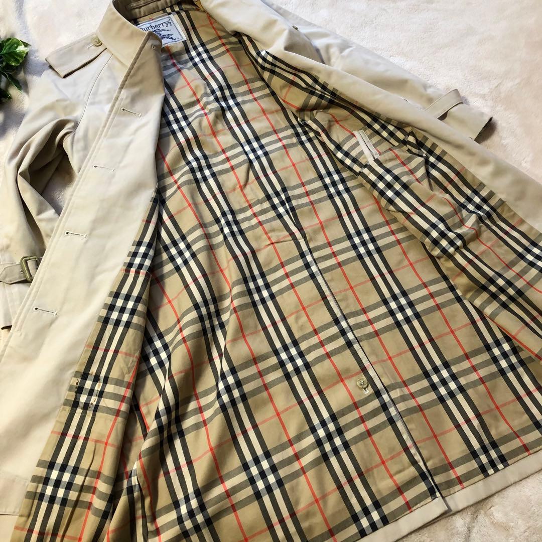 美品　バーバリー　ステンカラーコート　ノバチェック柄　ロング　ベージュ　本国製