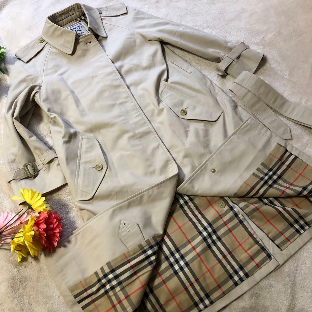 美品　バーバリー　ステンカラーコート　ノバチェック柄　ロング　ベージュ　本国製
