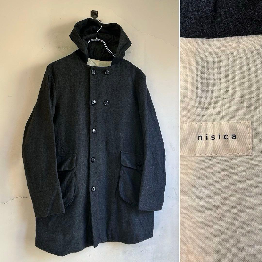 美品 nisica ウール フーデットコート ニシカ グレー