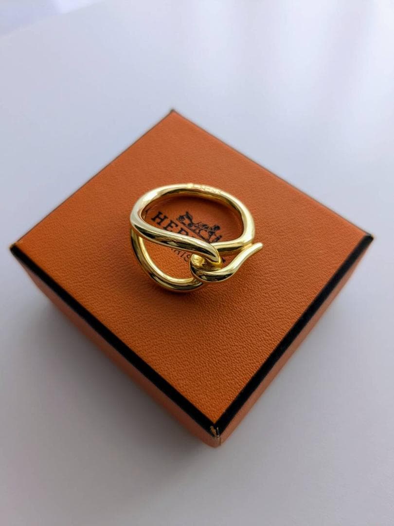 【極美品】HERMES エルメス スカーフリング ゴールド　箱付き（ジャンボ）