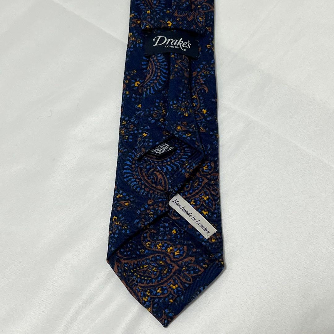 極美品✨Drakes ドレイクス ネクタイ ペイズリー柄 ネイビー ウール
