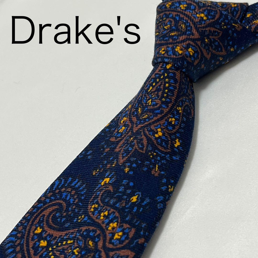 極美品✨Drakes ドレイクス ネクタイ ペイズリー柄 ネイビー ウール