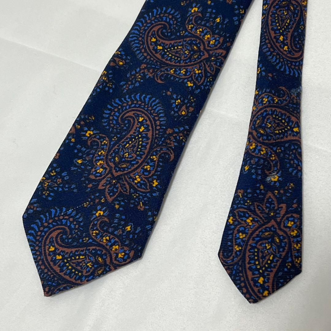 極美品✨Drakes ドレイクス ネクタイ ペイズリー柄 ネイビー ウール