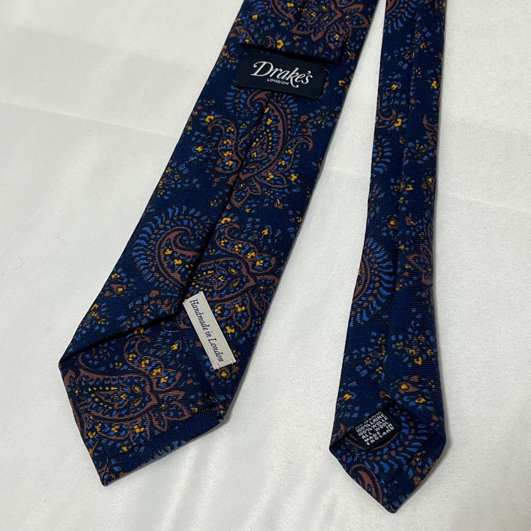 極美品✨Drakes ドレイクス ネクタイ ペイズリー柄 ネイビー ウール
