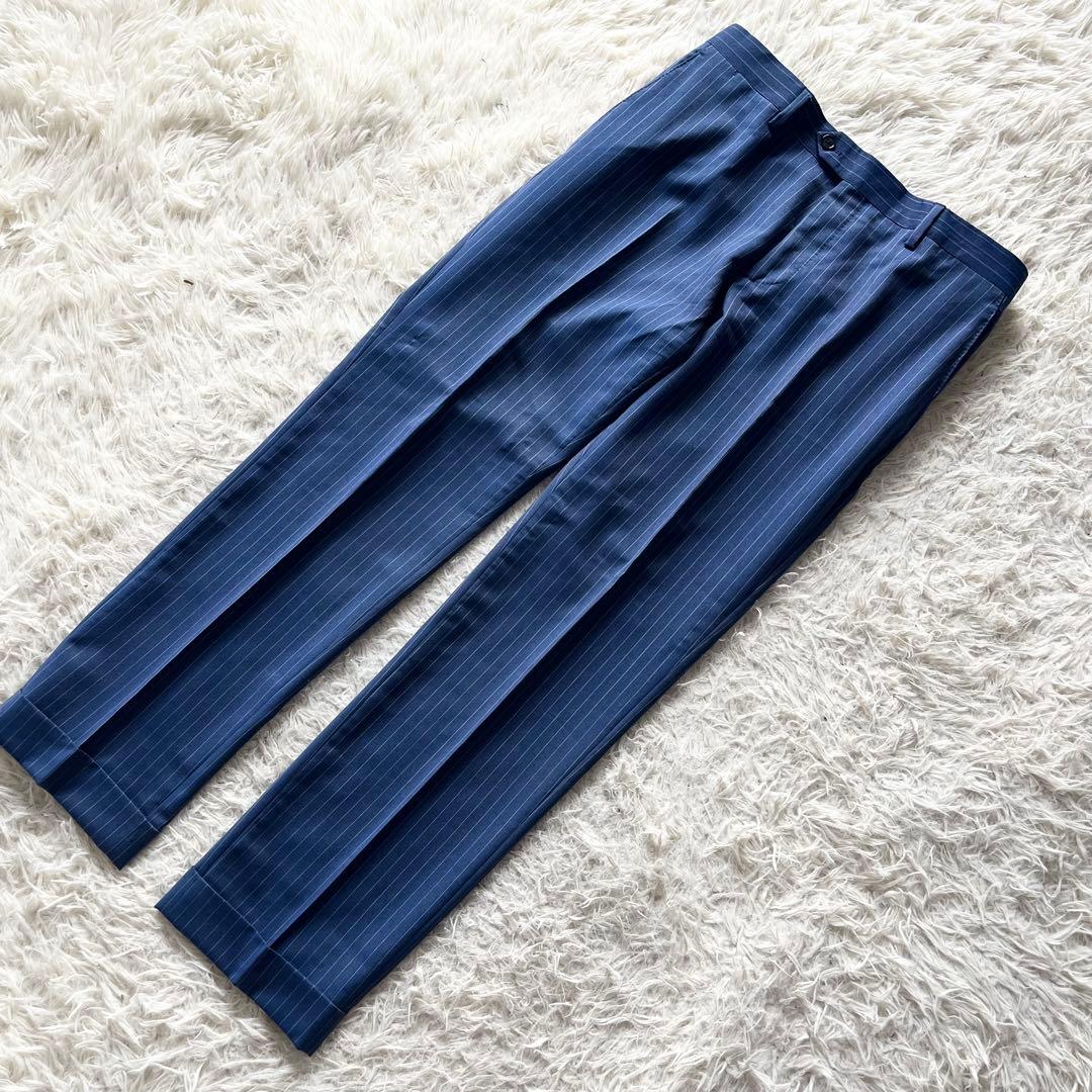 <美品>LARDINI ブルー ウール スーツ サイズ48