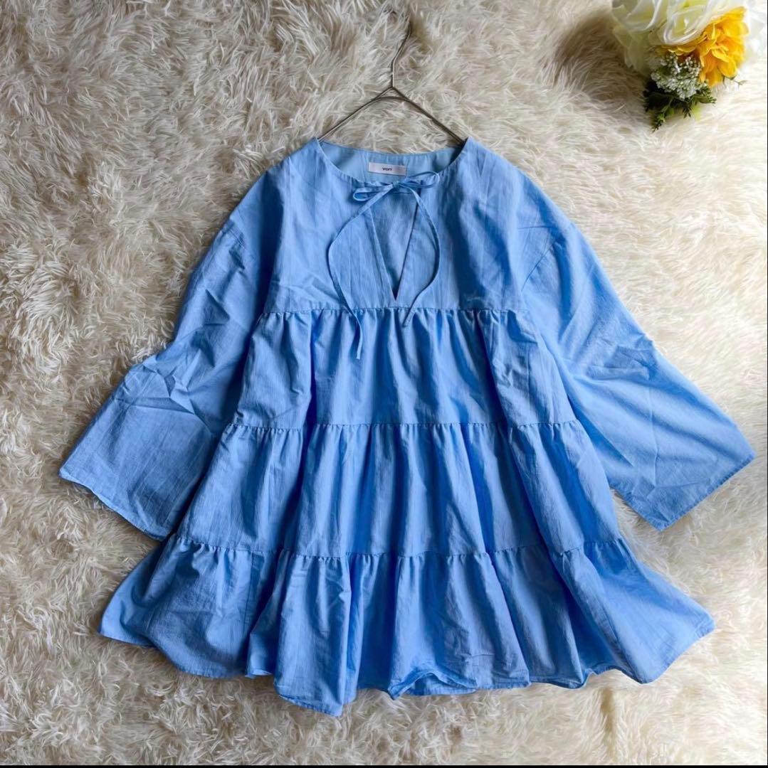 yori ストライプティアードチュニック 長袖 ブラウス