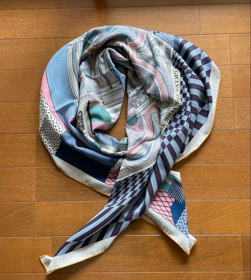 エルメス カレジェアン140 カシミヤシルク ストール カシシル スカーフ