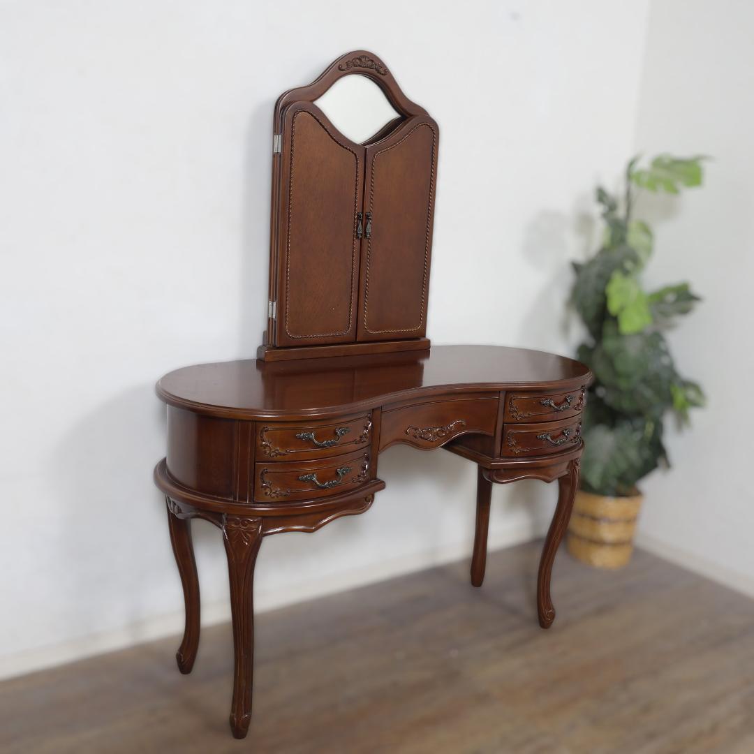大人女子に【新品】マホガニー 猫脚ドレッサー 5杯引出しアウトレット