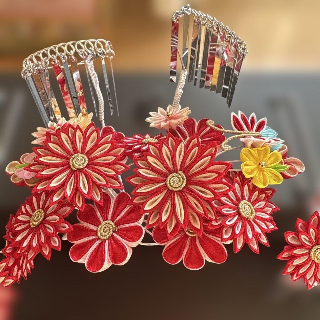 七五三用髪飾りセット　勝山かんざし3点、かのこ、ちんころ