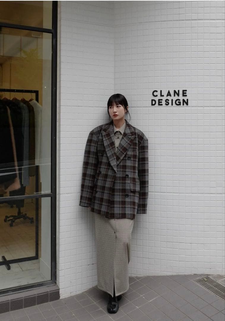 《人気商品》CLANE チェック柄オーバーショルダーコート