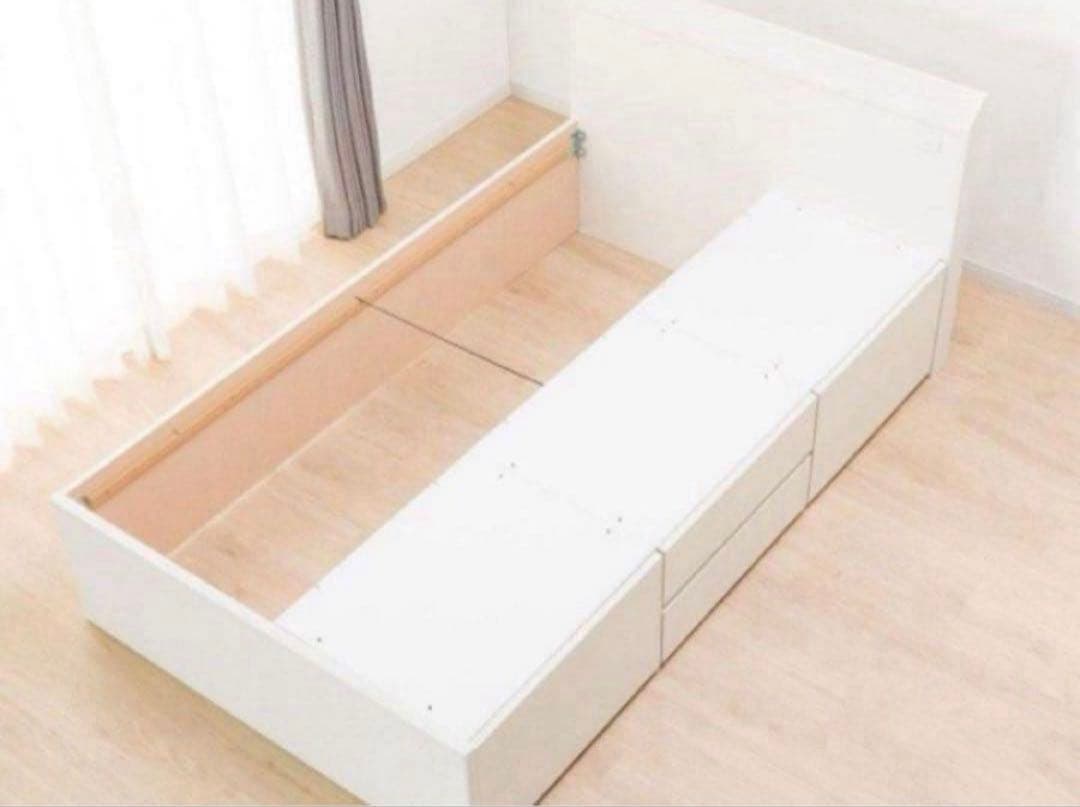 シングルベッド(ホワイト) 大容量収納・コンセント付き